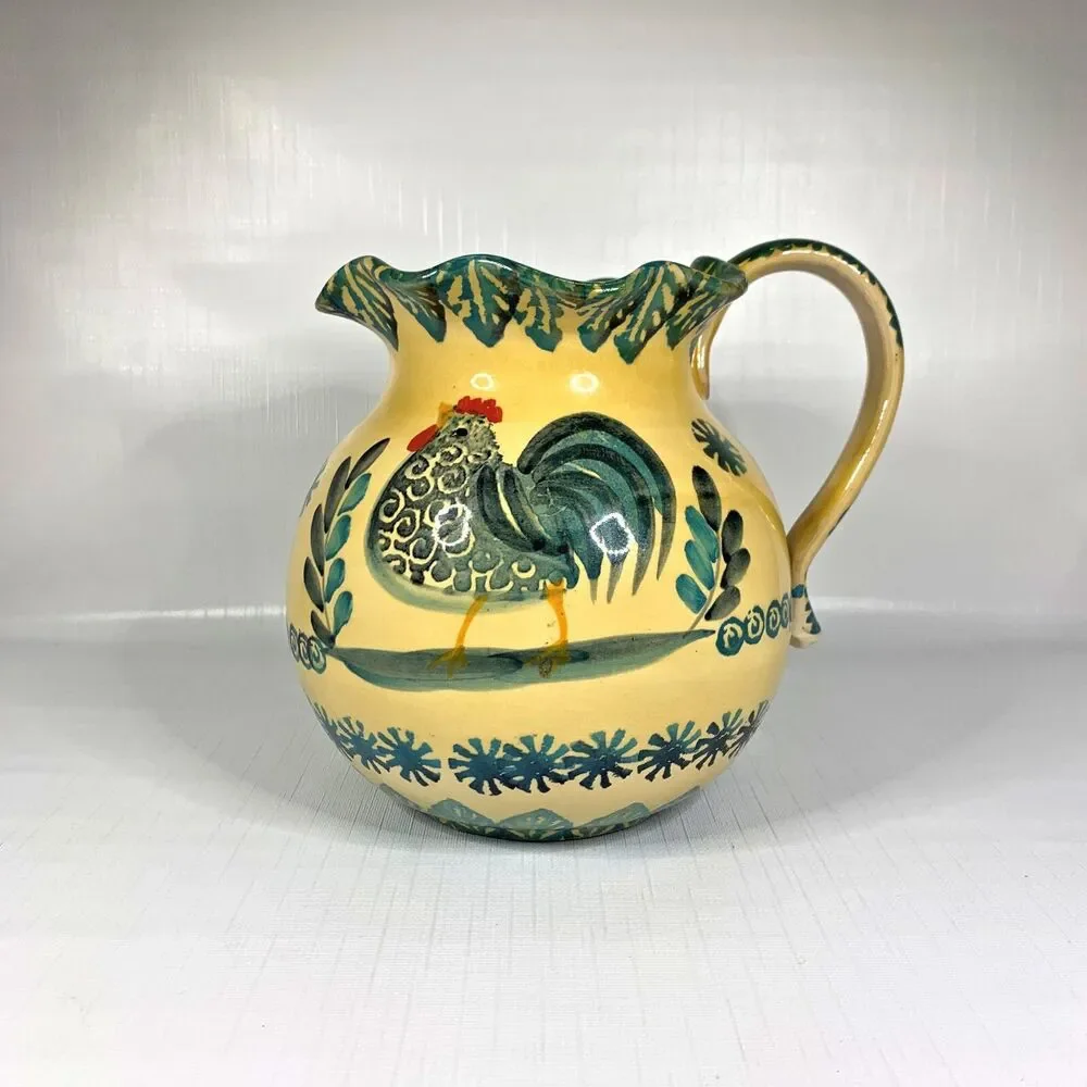 Italian Pottery Pitcher Country Rooster Farmhouse Italica Ars Handmade Cottage